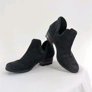 Sorel Sz 7 Women Lolla Ankle Cutout Black Suede Boots Shoes Boho Western Shootie